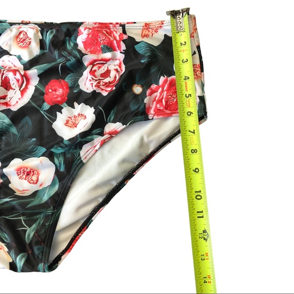 Women’s Black Floral High Waisted Bikini Bottom Size XL - Picture 7 of 7